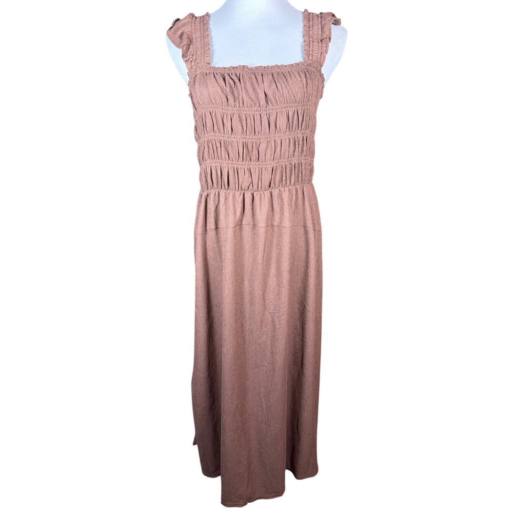 Old Navy Womens Smocked Ruffle Strap Maxi Dress‎ Terracotta Brown Large New
